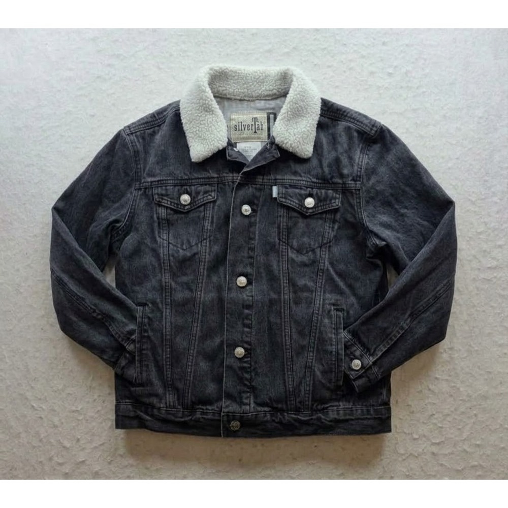 Levi's Silver Tab Black w White Sherpa Collar Denim Jean Jacket. Youth Size L